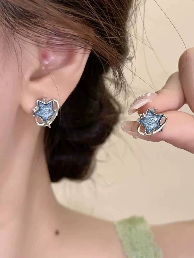 Blue Starry Sky Niche Design Sweet Cool Style Ear Studs