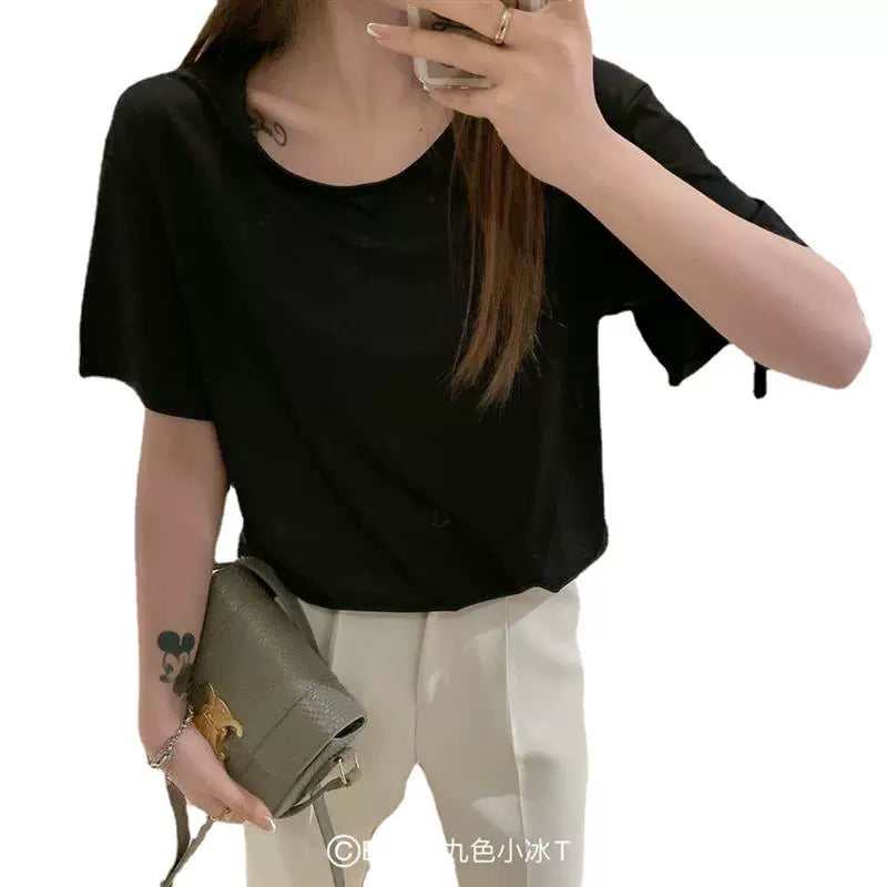 Xiaoice T-shirt Loose round Neck Solid Color Short Sleeve