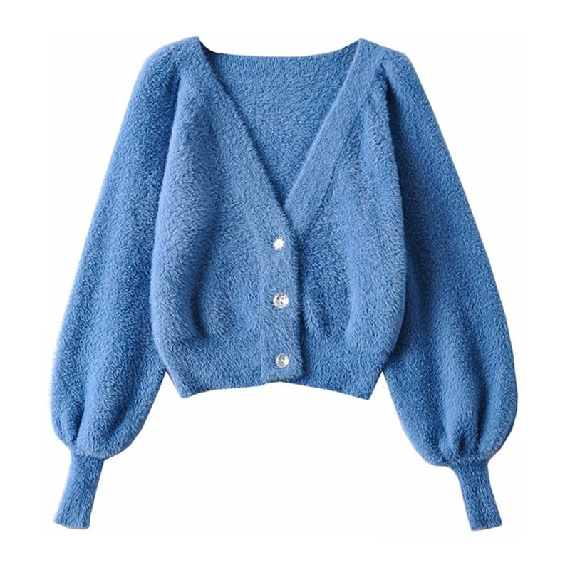 Women's Ins V-neck Three-Button Knitted Sweater