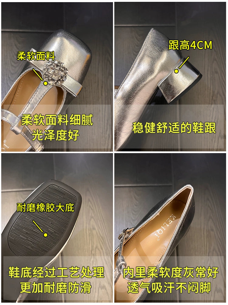 Commuter Chunky Heel High Heel Single-Layer Shoes for Women Spring and Autumn New High Sense French style Retro Mary Jane Women's Shoes Evening Shoes