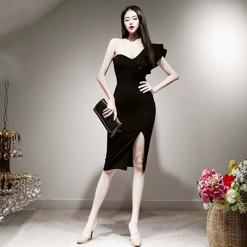 Daily Style Banquet Temperament off-Shoulder Tube Top Black Dress