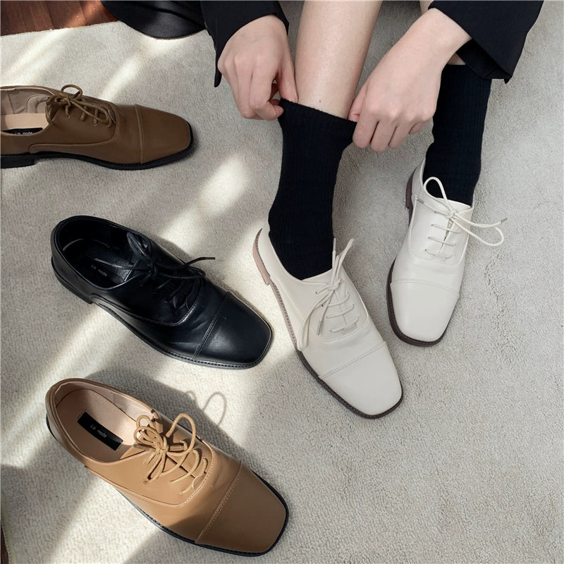 British Style Small Leather Shoes Retro Korean Style Single-Layer Shoes French style Shoes Spring and Summer Versitile Women JK Women's Shoes Loafers Mules Shoes