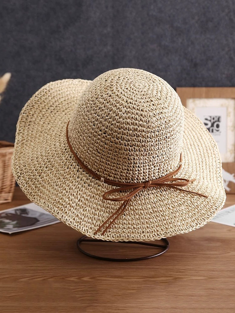 Summer Women's Fresh Travel Sunshade Wide Brim Sun-Proof Straw Hat