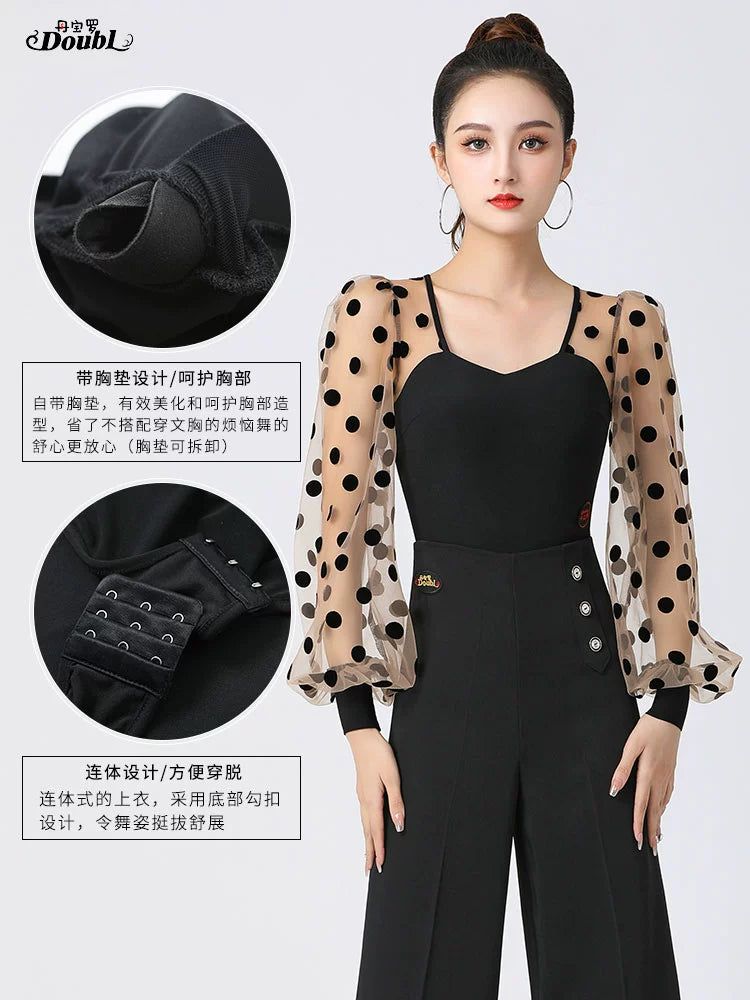 Danbao Gauze Top Slimming Lantern Sleeves Latin Dance