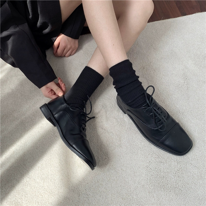 British Style Small Leather Shoes Retro Korean Style Single-Layer Shoes French style Shoes Spring and Summer Versitile Women JK Women's Shoes Loafers Mules Shoes