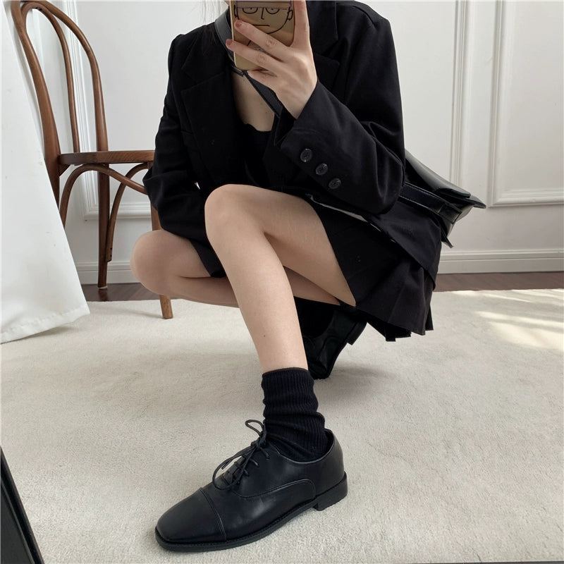 British Style Small Leather Shoes Retro Korean Style Single-Layer Shoes French style Shoes Spring and Summer Versitile Women JK Women's Shoes Loafers Mules Shoes