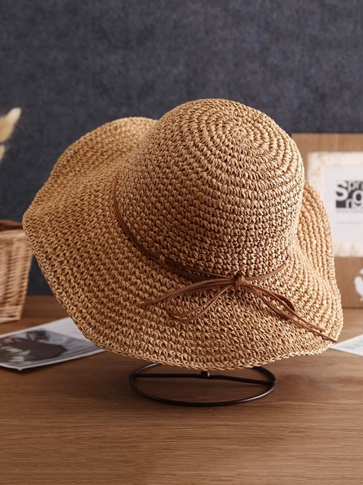 Summer Women's Fresh Travel Sunshade Wide Brim Sun-Proof Straw Hat