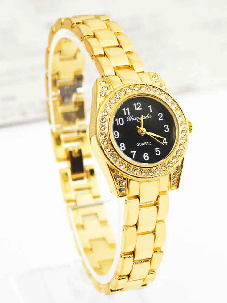 Women's Watch Small Dial Mini Waterproof Fashionable Casual Digital Quartz Gold Full Diamond Bracelet Fashion Watch New