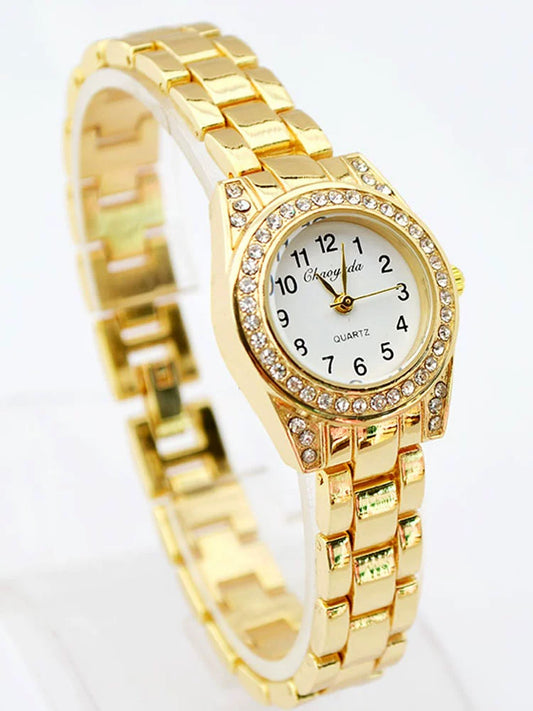 Women's Watch Small Dial Mini Waterproof Fashionable Casual Digital Quartz Gold Full Diamond Bracelet Fashion Watch New