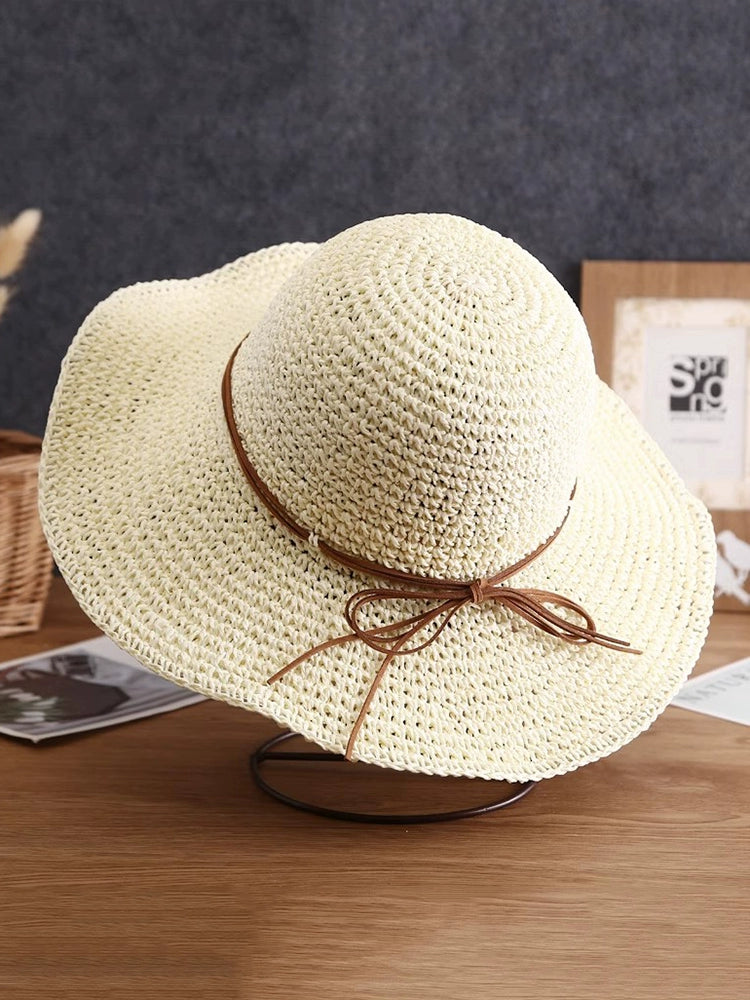 Summer Women's Fresh Travel Sunshade Wide Brim Sun-Proof Straw Hat