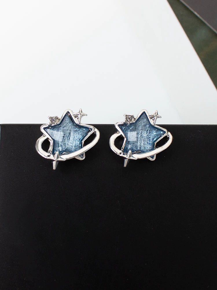 Blue Starry Sky Niche Design Sweet Cool Style Ear Studs