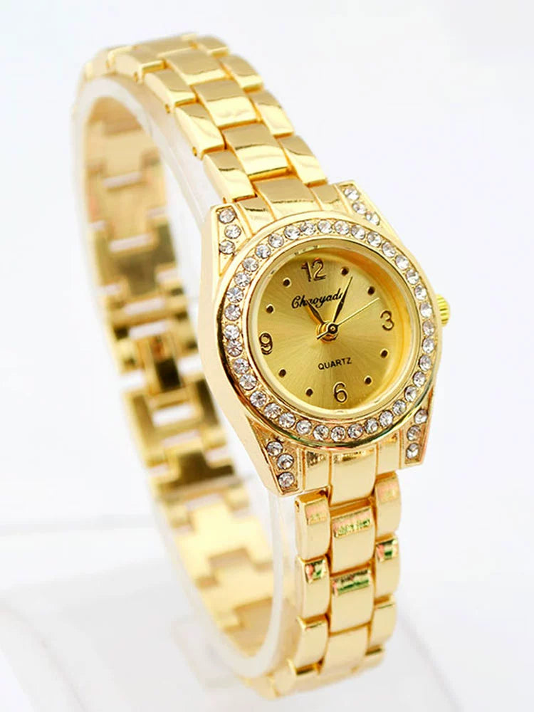 Women's Watch Small Dial Mini Waterproof Fashionable Casual Digital Quartz Gold Full Diamond Bracelet Fashion Watch New