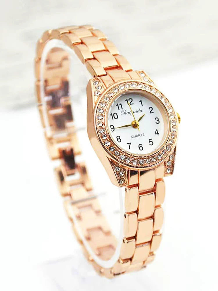 Women's Watch Small Dial Mini Waterproof Fashionable Casual Digital Quartz Gold Full Diamond Bracelet Fashion Watch New