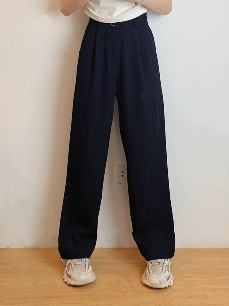 Black Slim Looking Straight High Waist Leisure Commute Pants