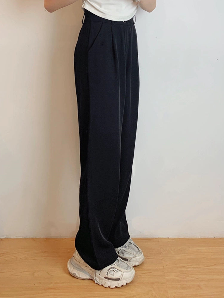 Black Slim Looking Straight High Waist Leisure Commute Pants