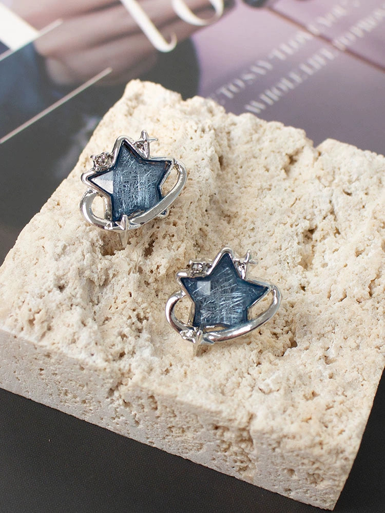 Blue Starry Sky Niche Design Sweet Cool Style Ear Studs