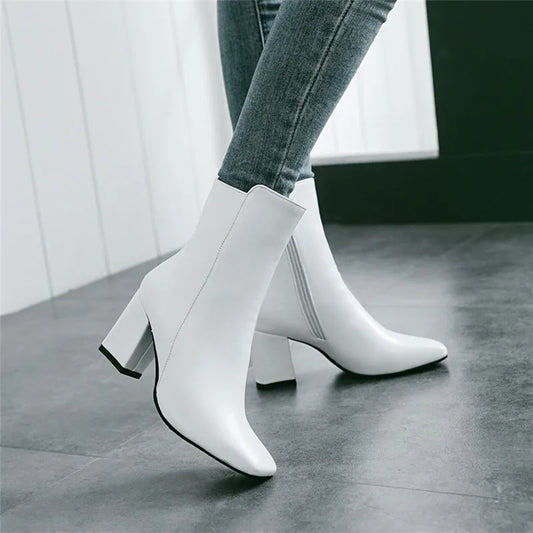 Women Side Zipper Мартин сапоги Comfortable Mid Heel Ankle Boots Fashion Warm Winter Shoes Black Red White Women Boots