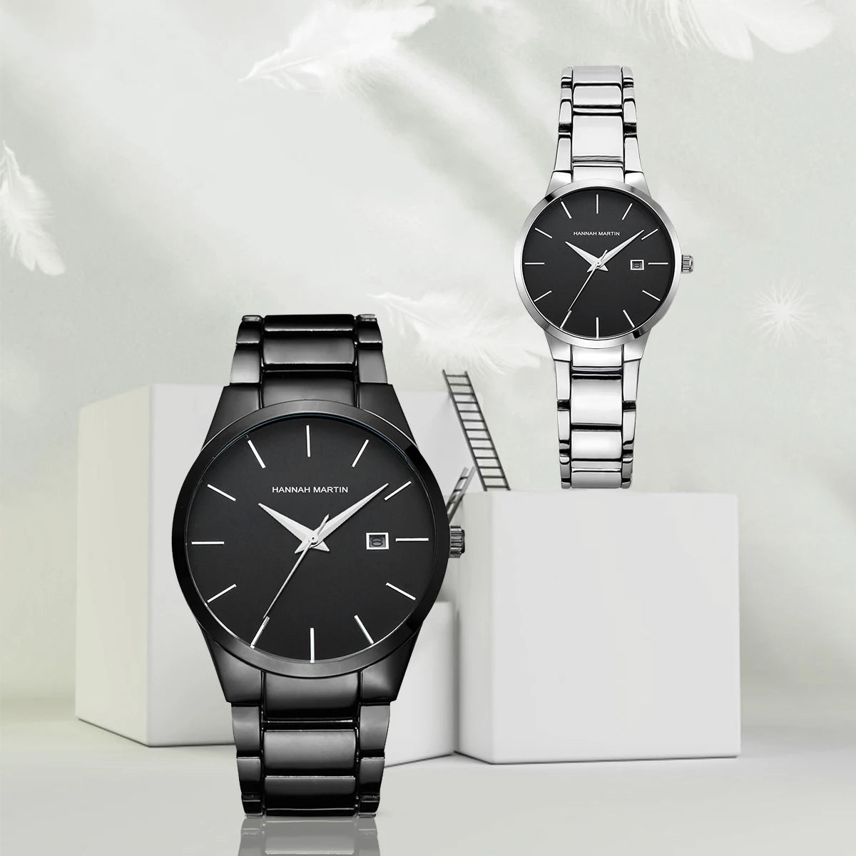 2 Pieces Quartz Watches For Couples Black Stainless Steel Business Men's Clock Casual Minimalist Women Gift Watch Pareja Regalo