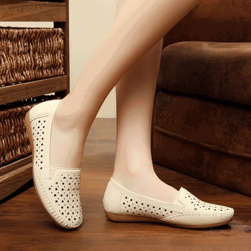 2019 Summer Breathable Women Loafers Shoes Soft Bottom Female Flats Comfortable PU Leather Casual Ladies Footwear