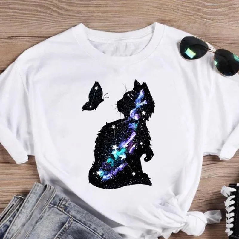 Cat Cute Dress Women Printed European Short-sleeved T-shirt Women Clothing  Graphic T Shirts  Tops  Oversized Tshirt