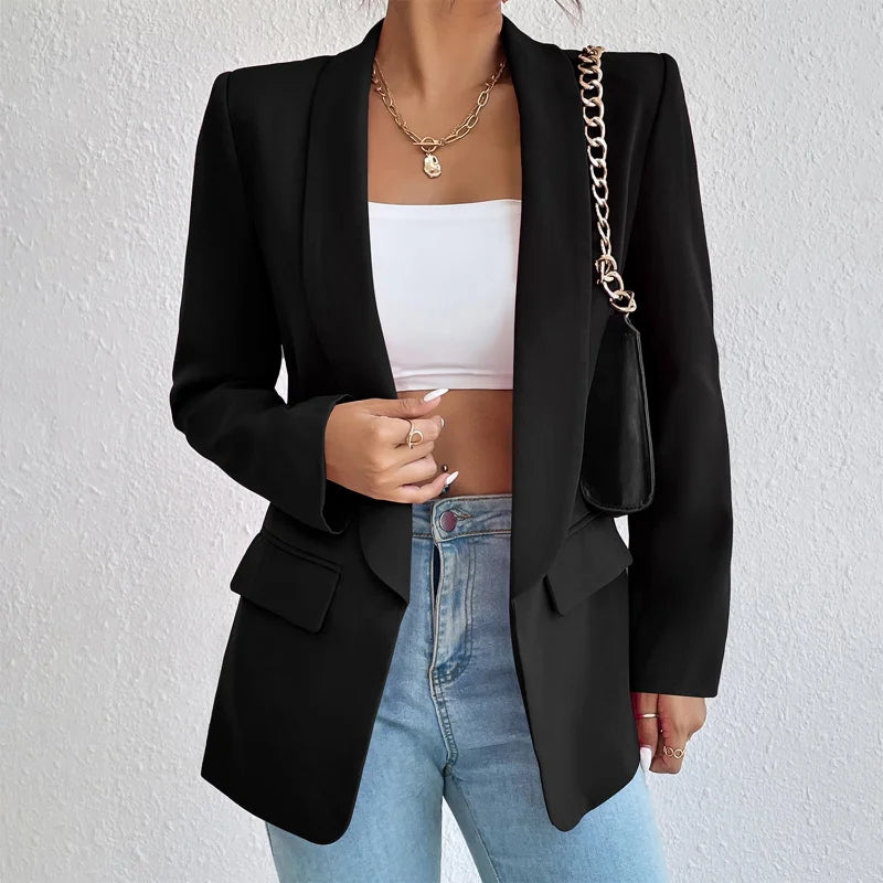 Chic Rose Red Blazers for Women Spring 2023 Casual Coats Black Women's Jacket Suit Basic Slim Summer Blazer Women Jacket Office