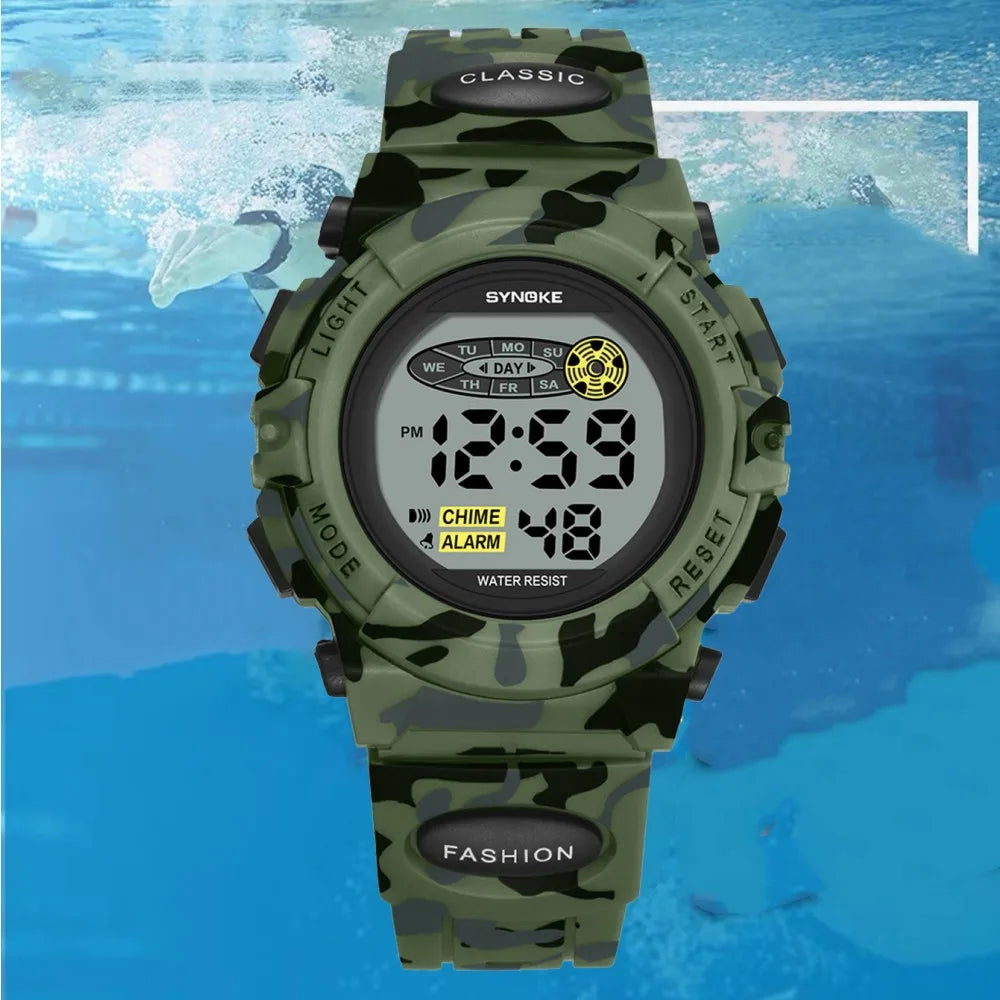 SYNOKE Student Sport Watch For Kids Colorful Electronic Watches Waterproof Clock Children Digital Watch For Boys Camouflage