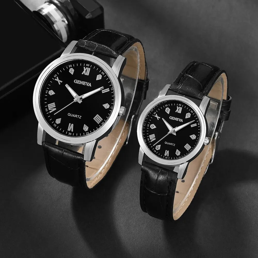 2PCS Sets Men and Women with the Same Couple Watch Black Simple Fashion