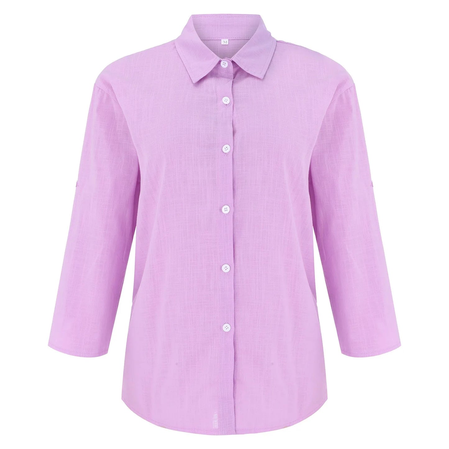 Women's Shirt Spring And Summer Ladies Simple Solid Color Lapel Three Quarter Sleeve Buttons Cardigan Cotton And Tops Blouse