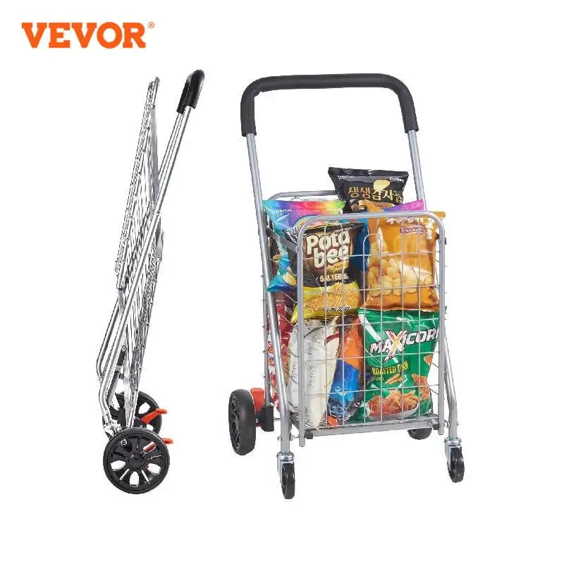 VEVOR 66/110/200lbs Folding Shopping Cart Grocery Utility Trolley with Rolling Swivel Wheels Foldable Laundry Basket for Luggage