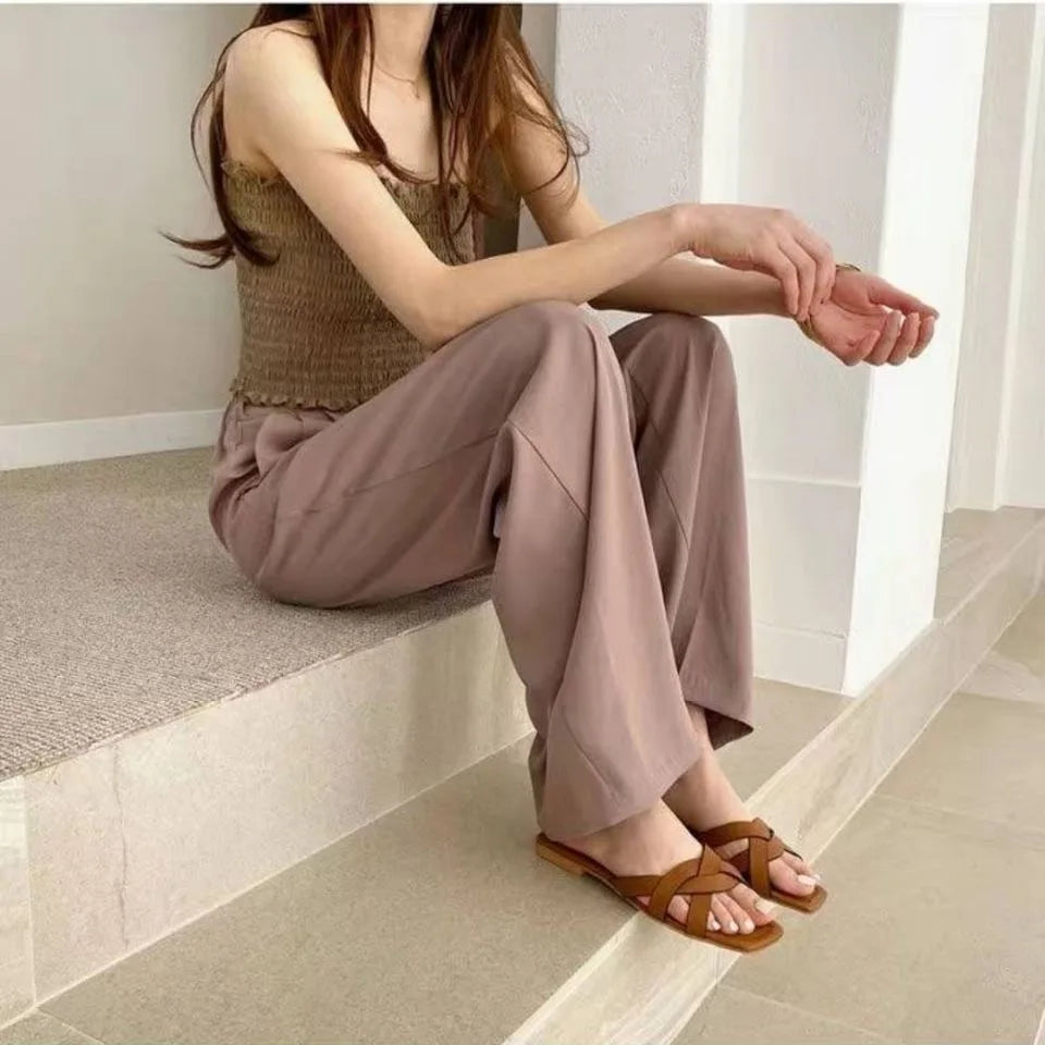 2023 Summer Flat Slippers for Women Household Non-slip Women's Shoes Low Heels Sandals Fashion Soft Indoor Slippers Women