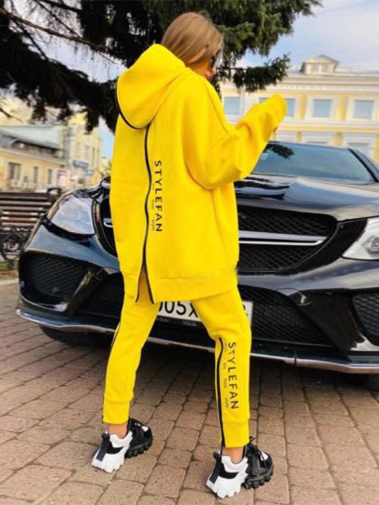 Women Letter Sweatshirts 2Piece Sets Tracksuit Oversized Suit 2022 Autumn Female Korea TrouserPullover Pants Suits Female