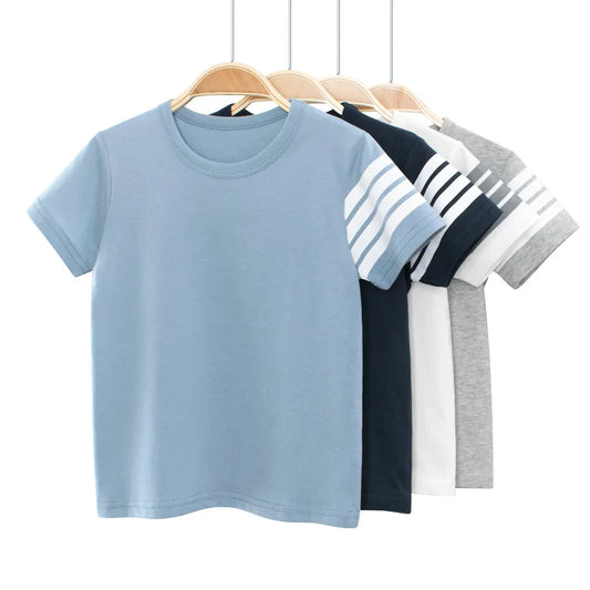 Unisex Striped Sleeve T Shirt Boys Clothes 2024 Summer New Children's Short-Sleeve O-Neck T-Shirts Girls Cotton Top Kids Outfit