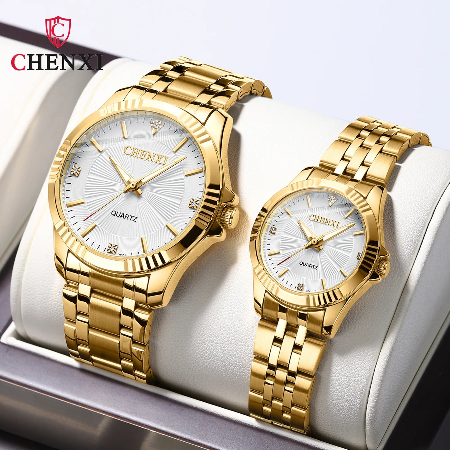 CHENXI 050A Couple Watches Brand Luxury Unique Simple Golden Stainless Steel Waterproof Business Woman Men Quartz Wrist Watch