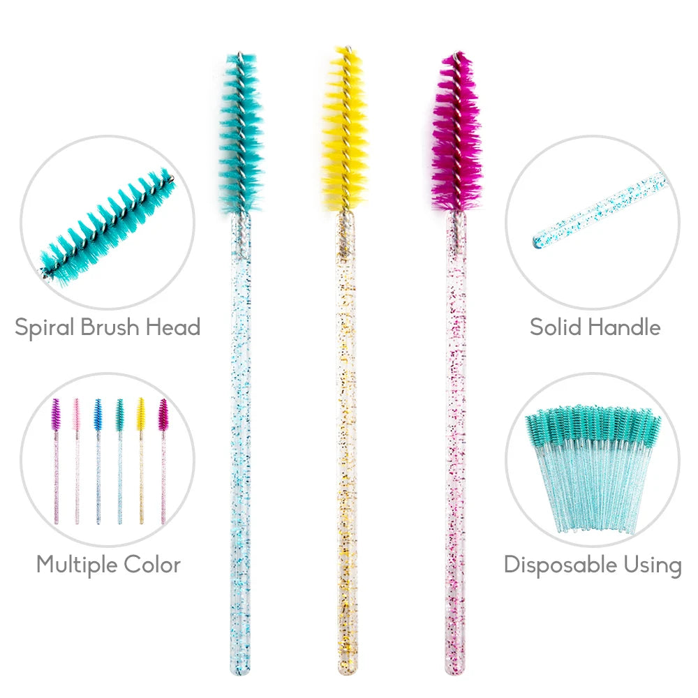 100/20 Disposable Mascara Wands Applicator Eyelash Brush Spoolies for Eye Lash Extension, Eyebrow and Makeup Crystal Cosmetic