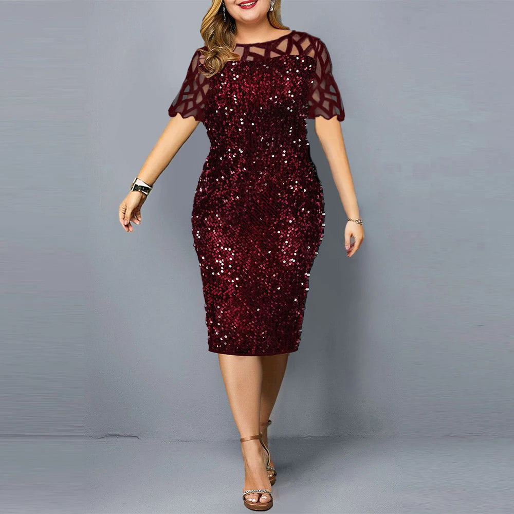 Big Size Clothing 2024 Summer Loose Short Sleeve Woman Dress Elegant Personalized Sequin Design Plus Size Dress Party Vestidos