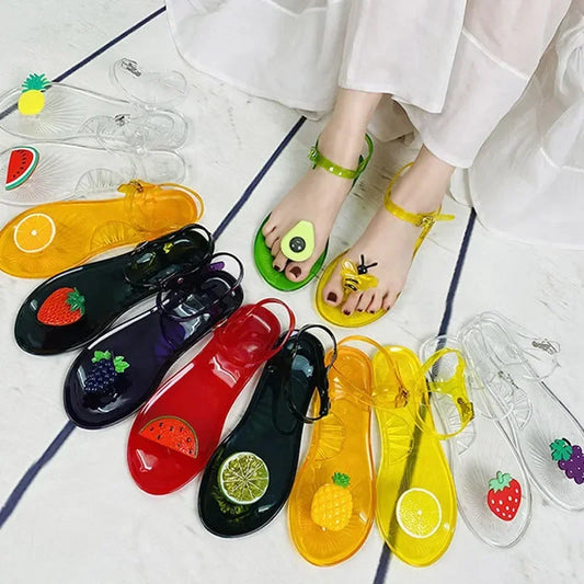 Women Slippers Transparent PVC Fruit Decoration Sandals For Ladies Summer Outdoor Buckle Strap Beach Shoes Female Fashion