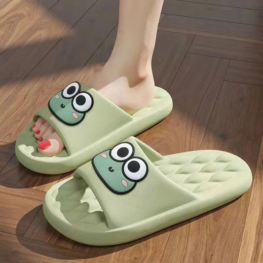 Summer Women Slippers Bath Thick Platform Non-Slip Home Cute Frog Cartoon Flip Flops Beach Sandals Ladies Slides Indoor Outdoor