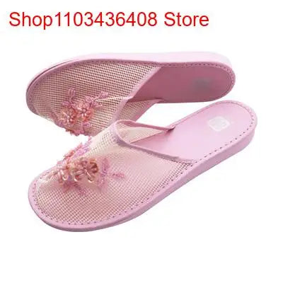 Womens Ladies Fashion Stylish  Mesh Floral Slippers Slides Slip On Flats Flip Flop Loafers Mules Fresh Breathable Home