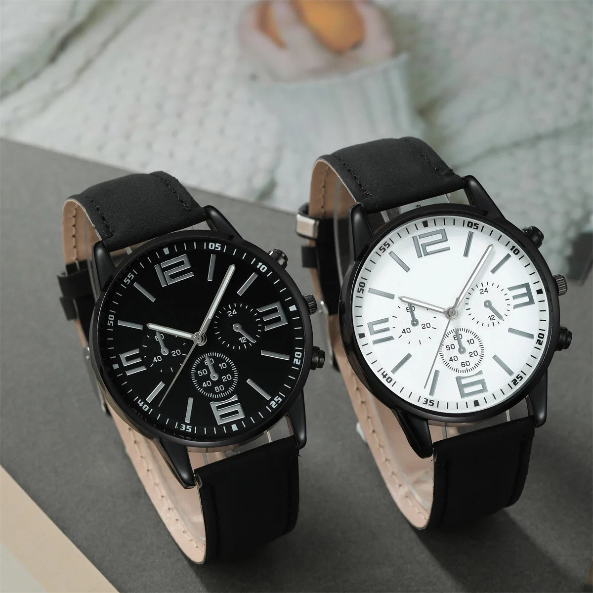 2PCS Fashion Couple Set Watches Luxury Men Women Business Casual Leather Quartz Watch Simple Brown Wristwatch