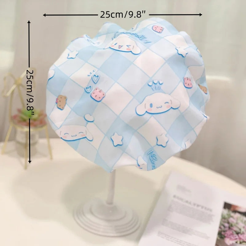 1pc Sanrio Cartoon Pattern Shower Cap Hello Kitty Kuromi Melody Double Layer Shower Cap Waterproof Hair Care Cap