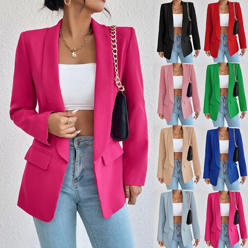 Chic Rose Red Blazers for Women Spring 2023 Casual Coats Black Women's Jacket Suit Basic Slim Summer Blazer Women Jacket Office