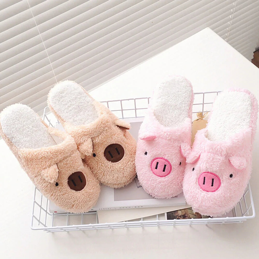 Women's Winter Slipper Chinelos Pantufas Adulto Fashion Lovely Bear Pig Indoor House Slippers With Fur New Home Shoes For Women