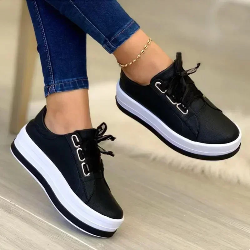 Women Fashion Sports Shoes Lady Vulcanized Shoes Female Fashion Outdoor Platform PU Casual Shoes Female Wedge Flats