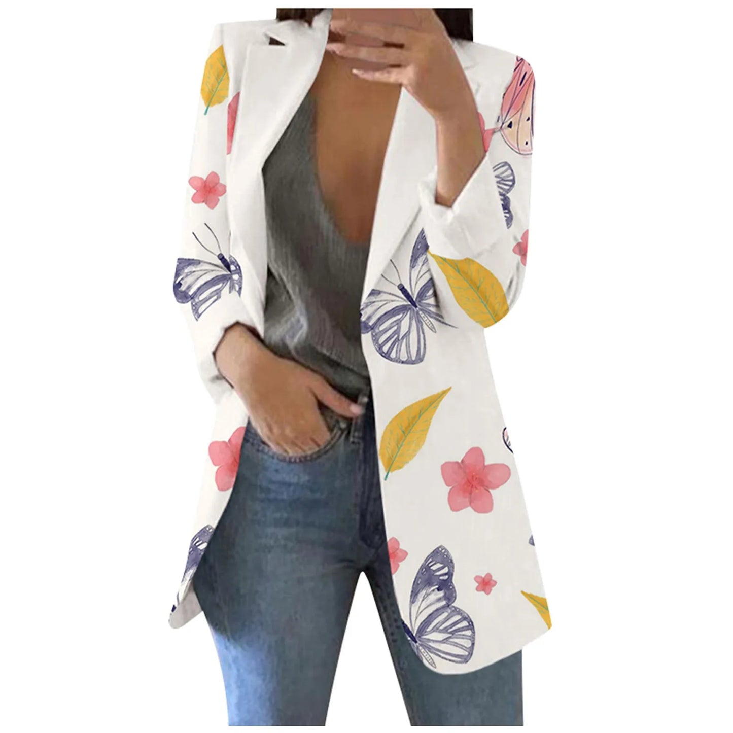 Women'S Coat For Autumn Fashion Colorful Short Suit Casual Printed Suit Long Sleeve Loose Comfortable Cotton Cardigan Coat 2023