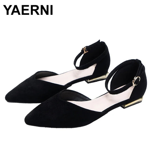 YAERNI New single women shoes woman spring pumps summer pointed hollow sandals word belt fairy shoes black work shoes girl