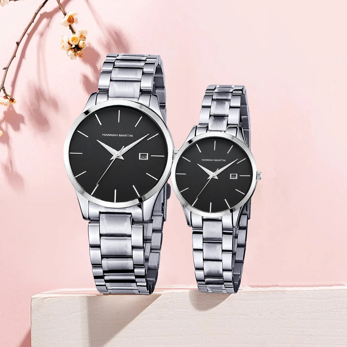 2 Pieces Quartz Watches For Couples Black Stainless Steel Business Men's Clock Casual Minimalist Women Gift Watch Pareja Regalo