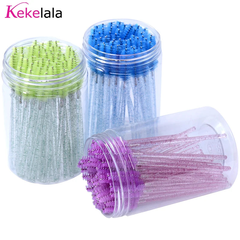 50Pcs/Bottle Eyelash Extension Brushes With Container Eyebrow  Eye Lash Mascara Wands Spoolies In Case Wholesale