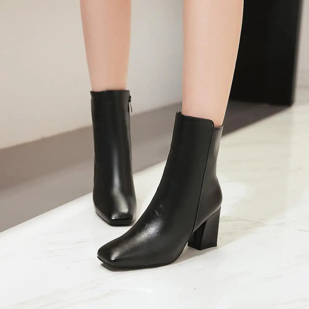 Women Side Zipper Мартин сапоги Comfortable Mid Heel Ankle Boots Fashion Warm Winter Shoes Black Red White Women Boots