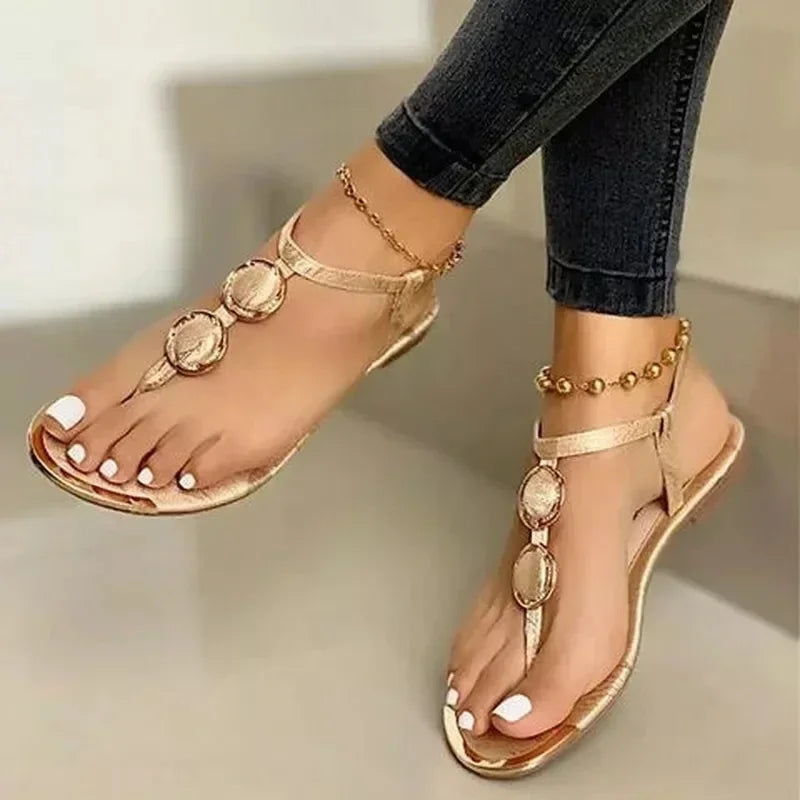 2022 New Summer Sandals Women Fashion Casual Beach Outdoor Flip Flop Sandals Metal Decoration Ladies Flat Shoes Big Size 35-43