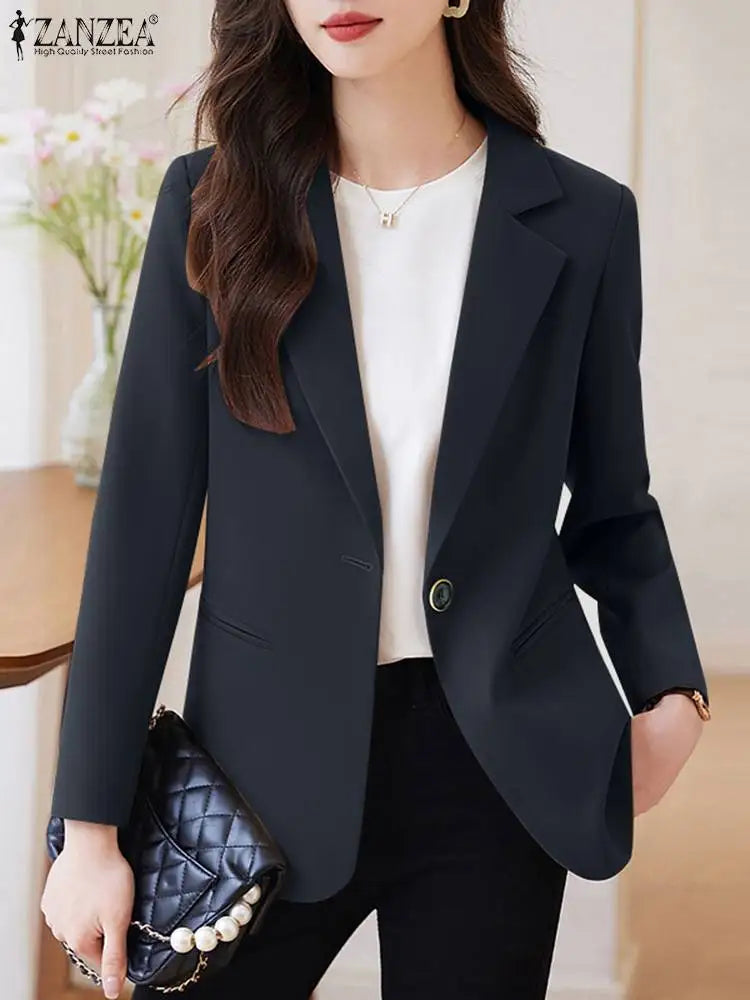 Autumn Fashion OL Work Blazer Women Elegant Suits Outwear Thin ZANZEA Long Sleeve Lapel  Jackets Casual Solid Work Blouse Tops